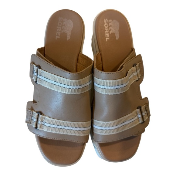 SOREL Joanie III Slide Sandals in Neutral Beige White Platforms Comfort Size 8.5 - Picture 13 of 16